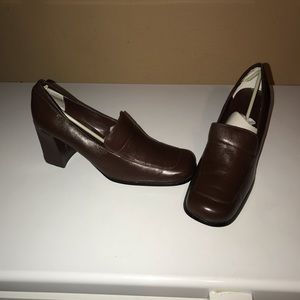 Brown Faux Leather Loafer/Heels